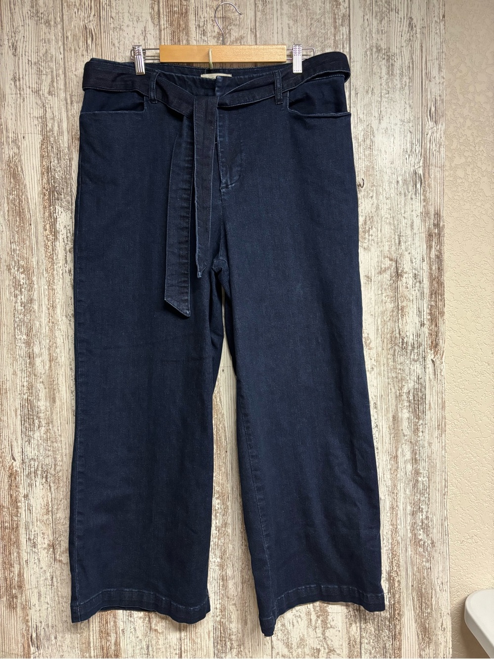 Eloquii Dark Navy Wide-Leg Jeans with Self-Tie Belt